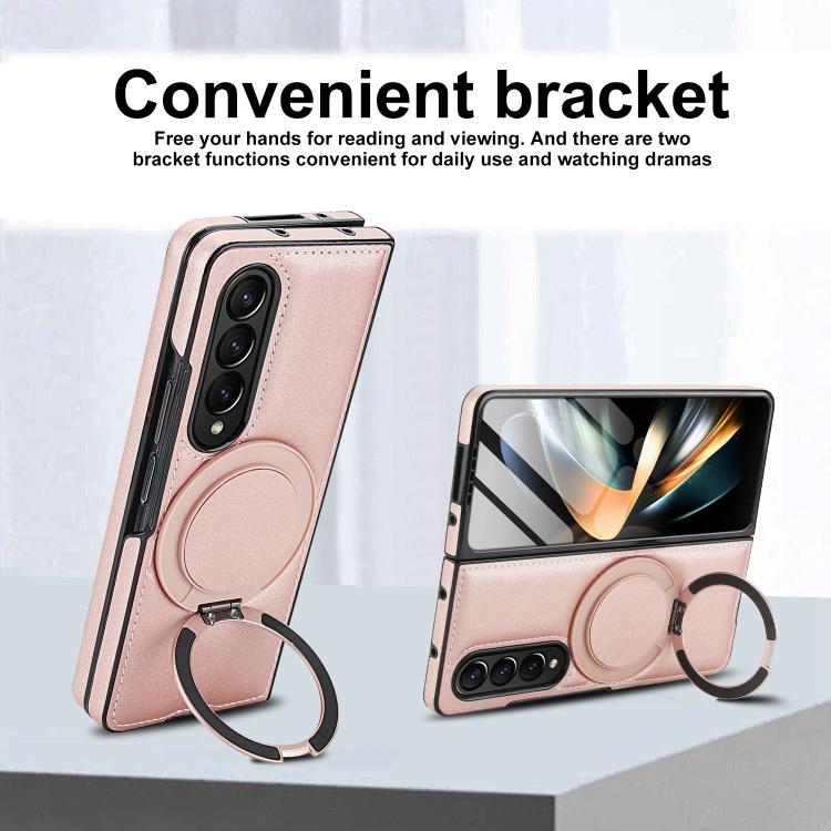 For Samsung Galaxy Z Fold4 Folding Rotation Holder MagSafe Film Integrated Leather Phone Case