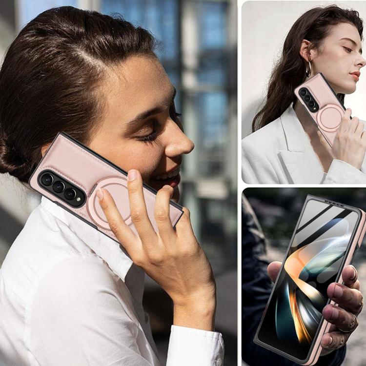 For Samsung Galaxy Z Fold4 Folding Rotation Holder MagSafe Film Integrated Leather Phone Case