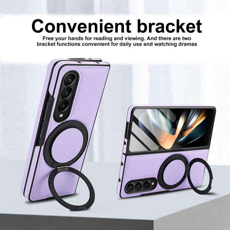For Samsung Galaxy Z Fold4 Folding Rotation Holder MagSafe Film Integrated Leather Phone Case