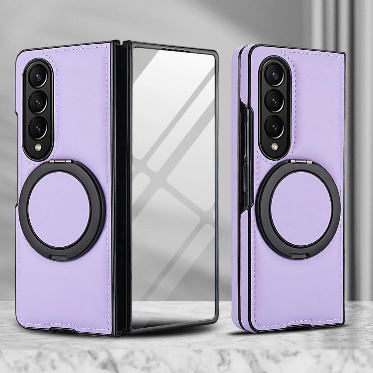 For Samsung Galaxy Z Fold4 Folding Rotation Holder MagSafe Film Integrated Leather Phone Case