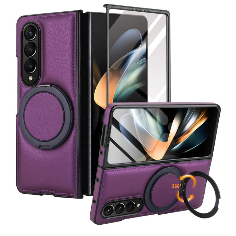 For Samsung Galaxy Z Fold4 Folding Rotation Holder MagSafe Film Integrated Leather Phone Case