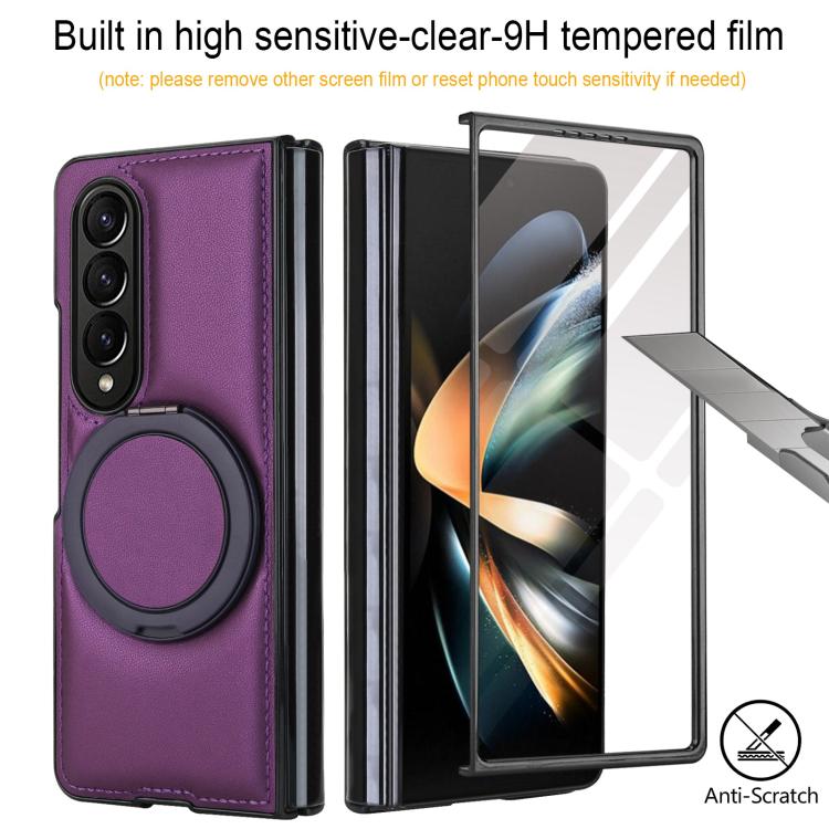 For Samsung Galaxy Z Fold4 Folding Rotation Holder MagSafe Film Integrated Leather Phone Case