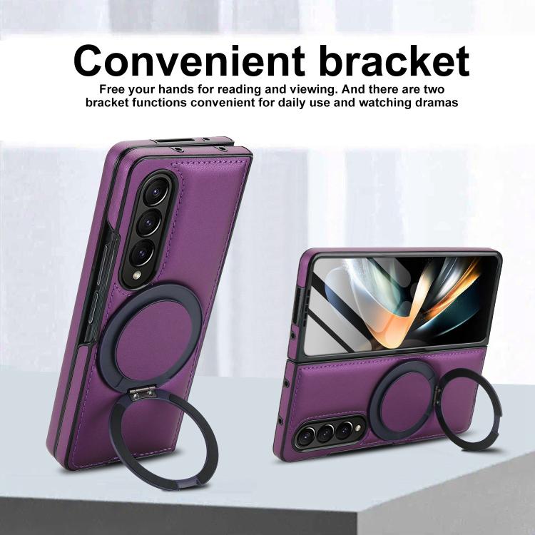 For Samsung Galaxy Z Fold4 Folding Rotation Holder MagSafe Film Integrated Leather Phone Case
