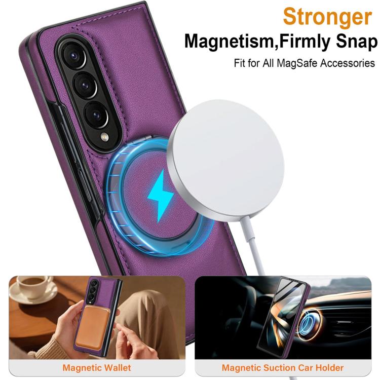 For Samsung Galaxy Z Fold4 Folding Rotation Holder MagSafe Film Integrated Leather Phone Case