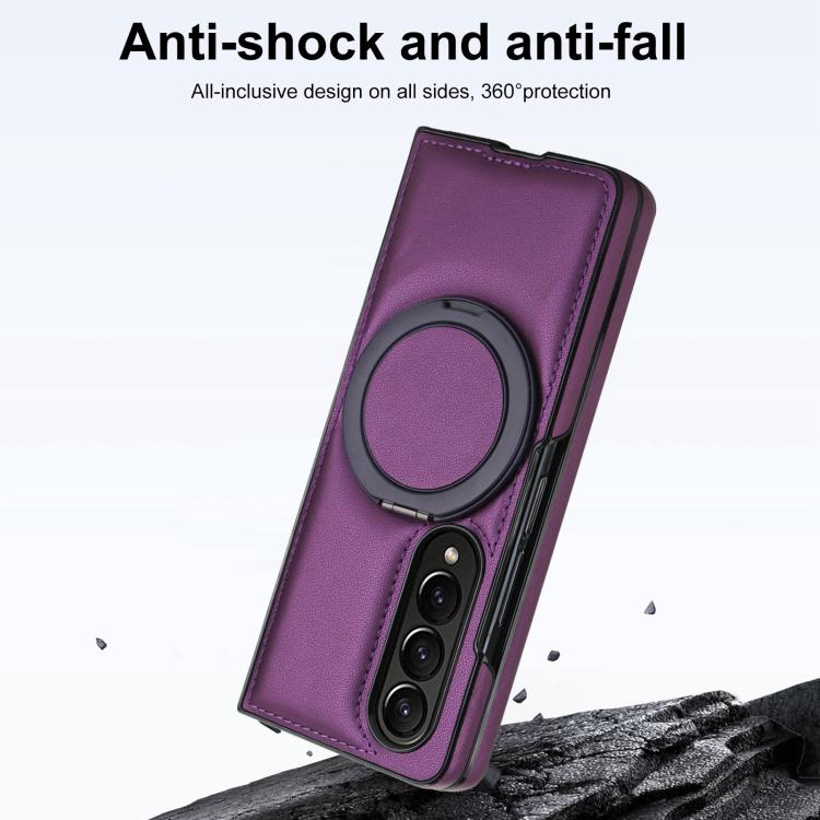 For Samsung Galaxy Z Fold4 Folding Rotation Holder MagSafe Film Integrated Leather Phone Case