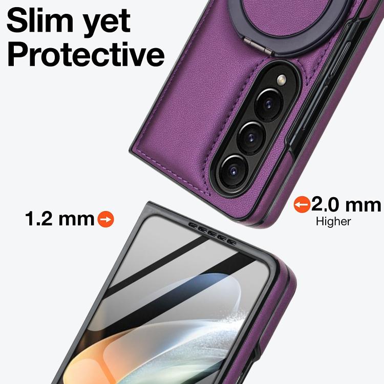 For Samsung Galaxy Z Fold4 Folding Rotation Holder MagSafe Film Integrated Leather Phone Case