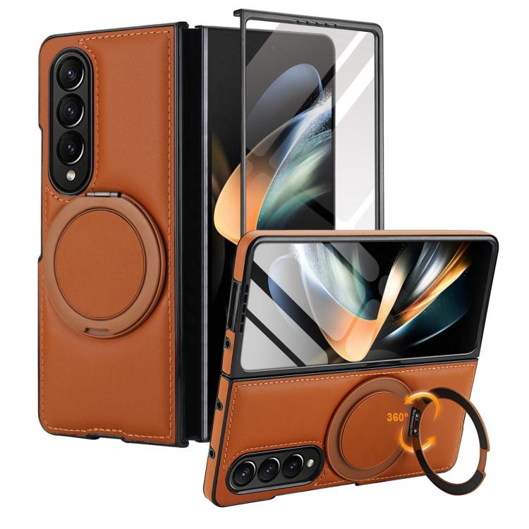 For Samsung Galaxy Z Fold4 Folding Rotation Holder MagSafe Film Integrated Leather Phone Case