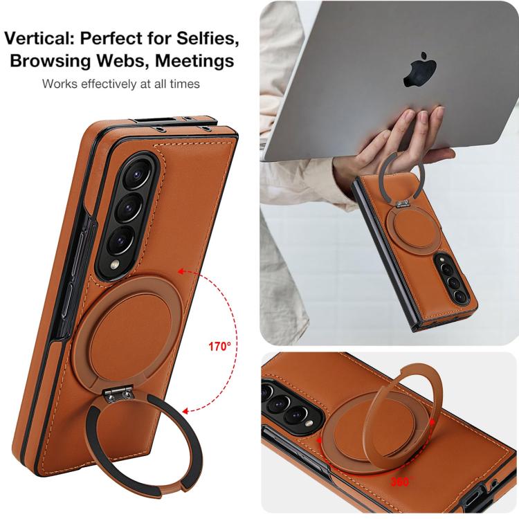 For Samsung Galaxy Z Fold4 Folding Rotation Holder MagSafe Film Integrated Leather Phone Case
