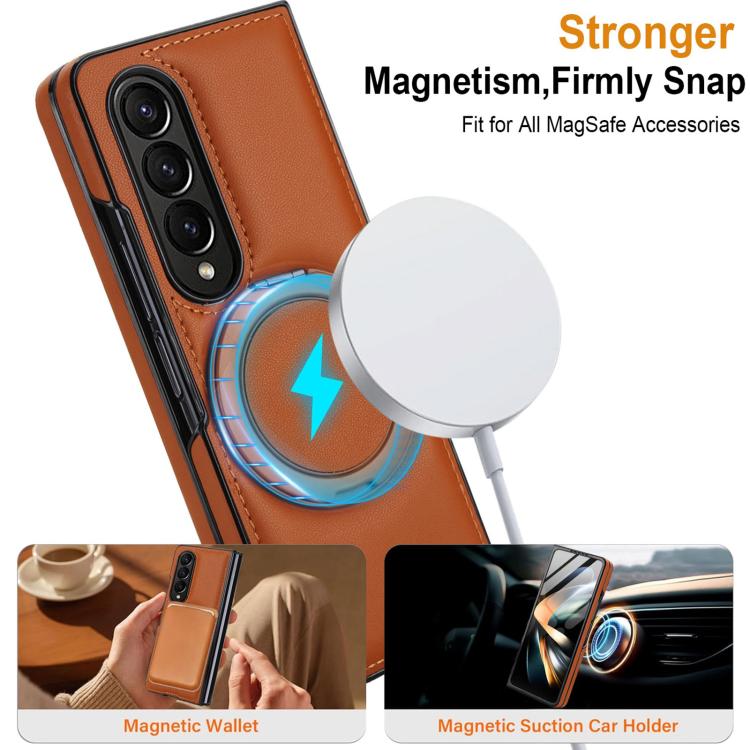 For Samsung Galaxy Z Fold4 Folding Rotation Holder MagSafe Film Integrated Leather Phone Case