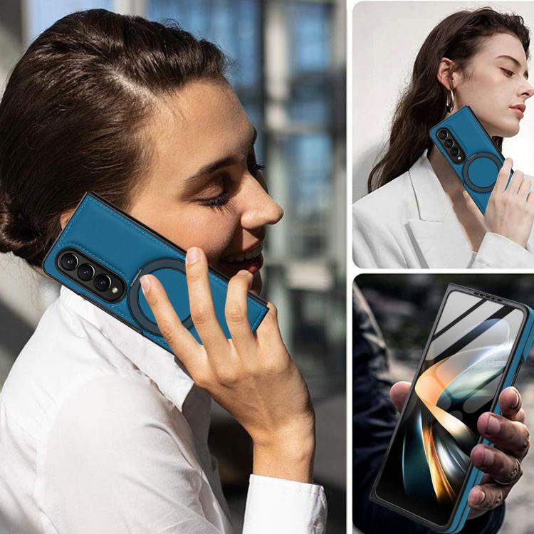 For Samsung Galaxy Z Fold3 5G Folding Rotation Holder MagSafe Film Integrated Leather Phone Case