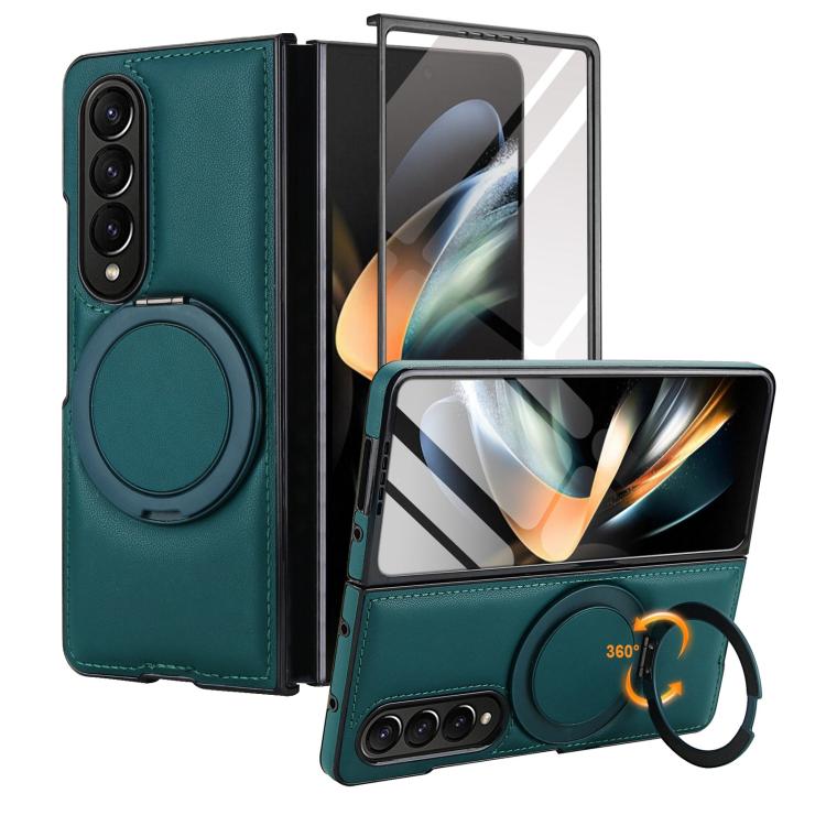 For Samsung Galaxy Z Fold3 5G Folding Rotation Holder MagSafe Film Integrated Leather Phone Case