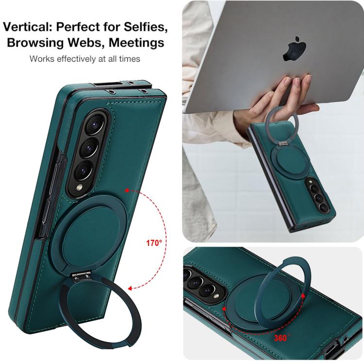 For Samsung Galaxy Z Fold3 5G Folding Rotation Holder MagSafe Film Integrated Leather Phone Case