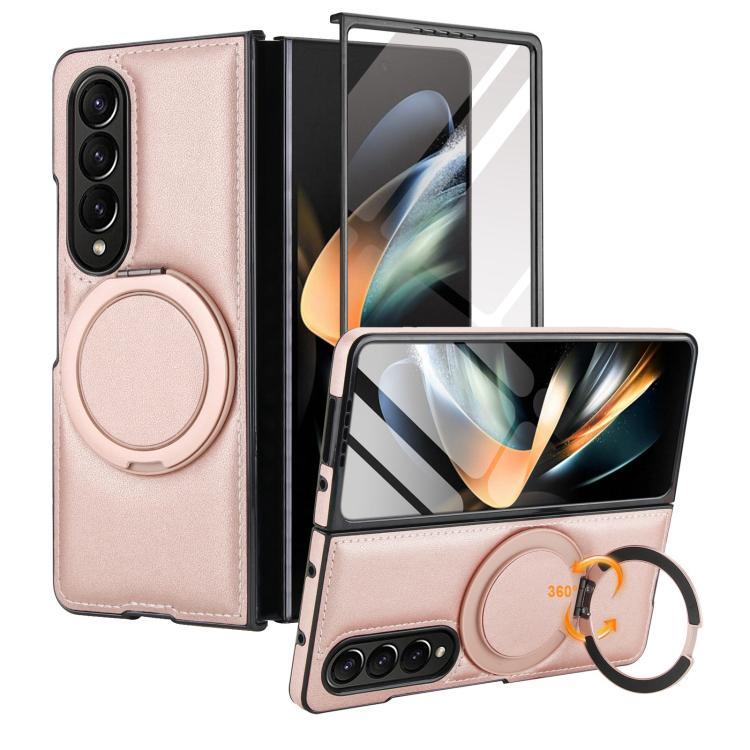 For Samsung Galaxy Z Fold3 5G Folding Rotation Holder MagSafe Film Integrated Leather Phone Case