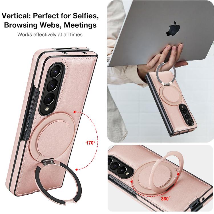 For Samsung Galaxy Z Fold3 5G Folding Rotation Holder MagSafe Film Integrated Leather Phone Case