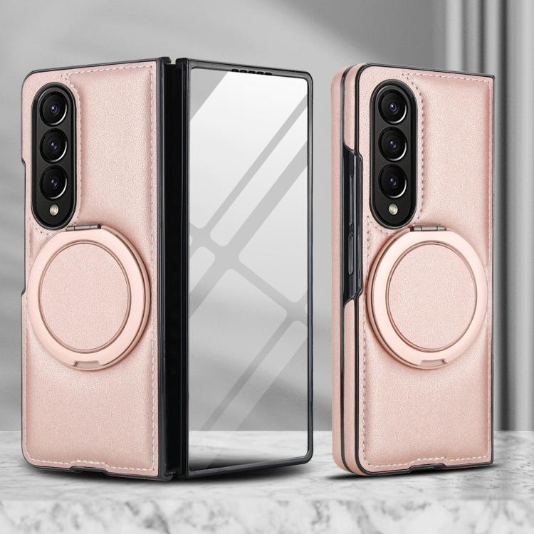 For Samsung Galaxy Z Fold3 5G Folding Rotation Holder MagSafe Film Integrated Leather Phone Case