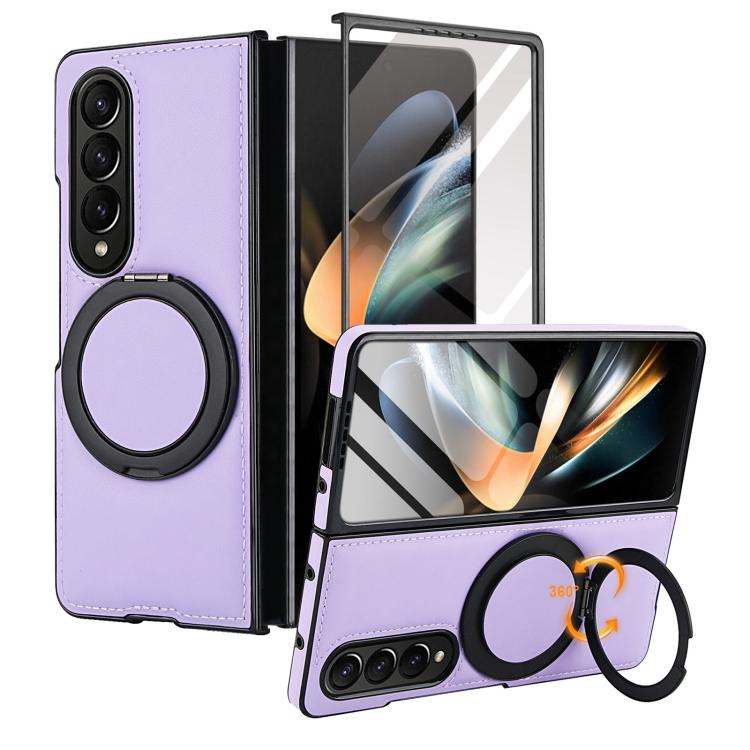 For Samsung Galaxy Z Fold3 5G Folding Rotation Holder MagSafe Film Integrated Leather Phone Case