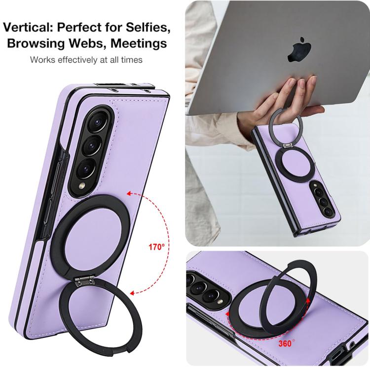 For Samsung Galaxy Z Fold3 5G Folding Rotation Holder MagSafe Film Integrated Leather Phone Case