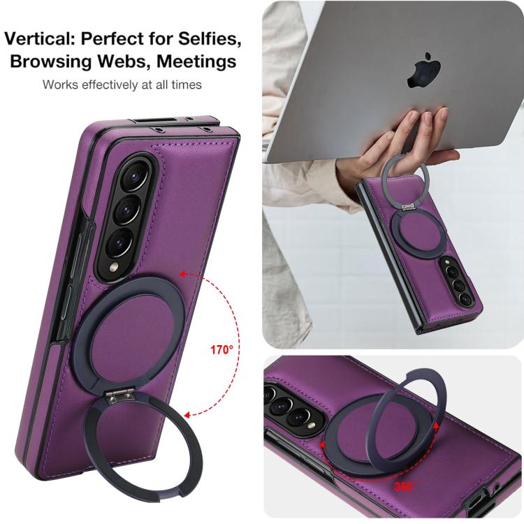 For Samsung Galaxy Z Fold3 5G Folding Rotation Holder MagSafe Film Integrated Leather Phone Case