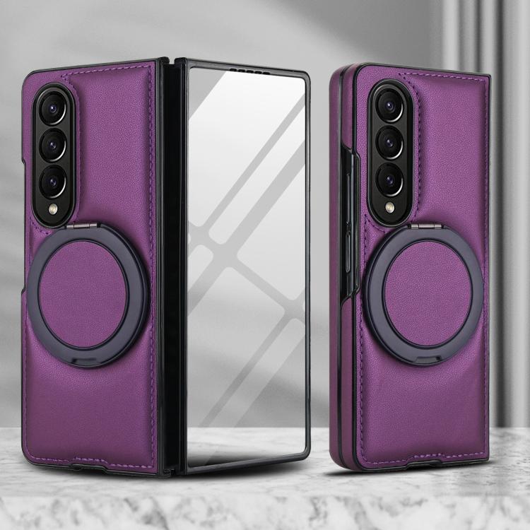 For Samsung Galaxy Z Fold3 5G Folding Rotation Holder MagSafe Film Integrated Leather Phone Case