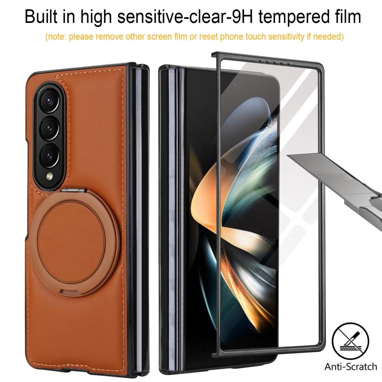 For Samsung Galaxy Z Fold3 5G Folding Rotation Holder MagSafe Film Integrated Leather Phone Case