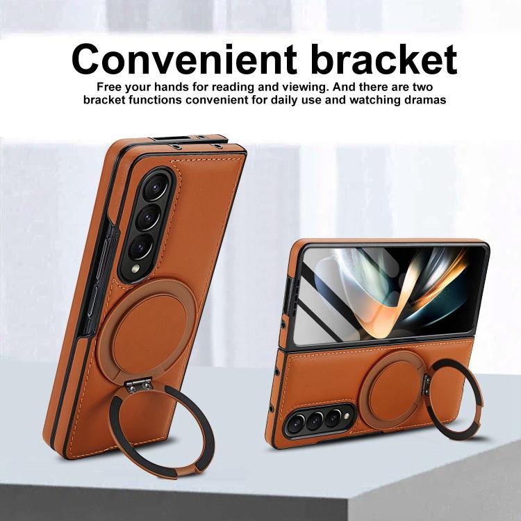For Samsung Galaxy Z Fold3 5G Folding Rotation Holder MagSafe Film Integrated Leather Phone Case