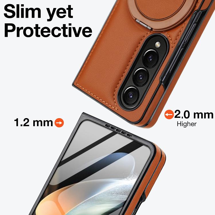 For Samsung Galaxy Z Fold3 5G Folding Rotation Holder MagSafe Film Integrated Leather Phone Case