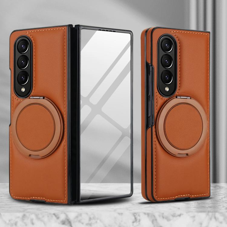 For Samsung Galaxy Z Fold3 5G Folding Rotation Holder MagSafe Film Integrated Leather Phone Case