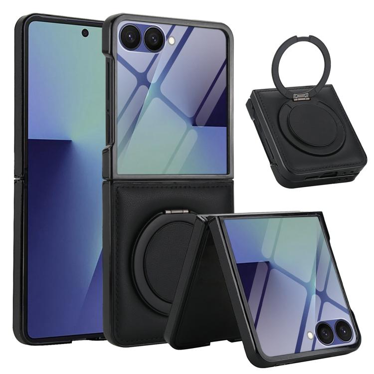 For Samsung Galaxy Z Flip7 5G Folding Rotation Holder MagSafe Film Integrated Leather Phone Case