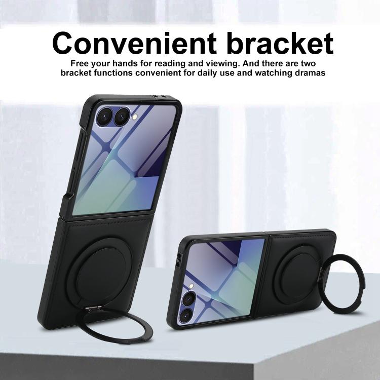 For Samsung Galaxy Z Flip7 5G Folding Rotation Holder MagSafe Film Integrated Leather Phone Case