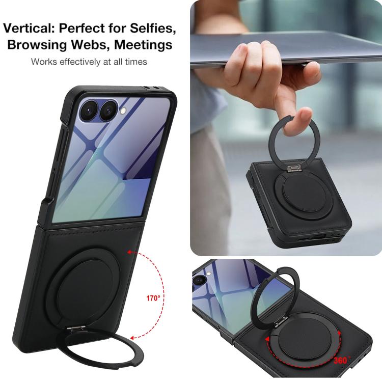 For Samsung Galaxy Z Flip7 5G Folding Rotation Holder MagSafe Film Integrated Leather Phone Case