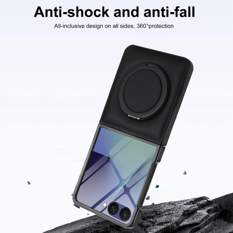 For Samsung Galaxy Z Flip7 5G Folding Rotation Holder MagSafe Film Integrated Leather Phone Case