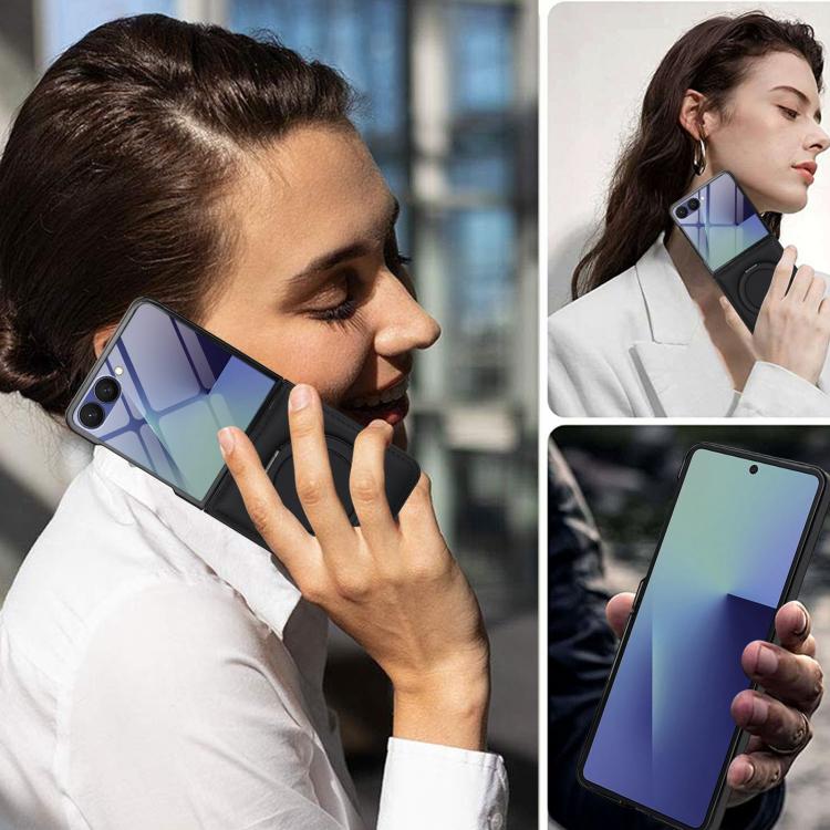 For Samsung Galaxy Z Flip7 5G Folding Rotation Holder MagSafe Film Integrated Leather Phone Case
