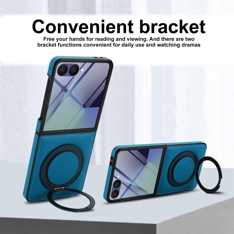 For Samsung Galaxy Z Flip7 5G Folding Rotation Holder MagSafe Film Integrated Leather Phone Case
