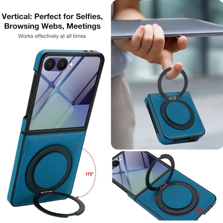 For Samsung Galaxy Z Flip7 5G Folding Rotation Holder MagSafe Film Integrated Leather Phone Case