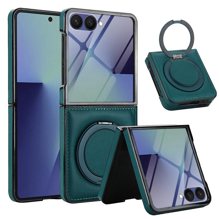 For Samsung Galaxy Z Flip7 5G Folding Rotation Holder MagSafe Film Integrated Leather Phone Case