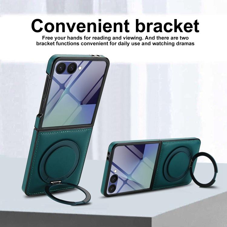 For Samsung Galaxy Z Flip7 5G Folding Rotation Holder MagSafe Film Integrated Leather Phone Case
