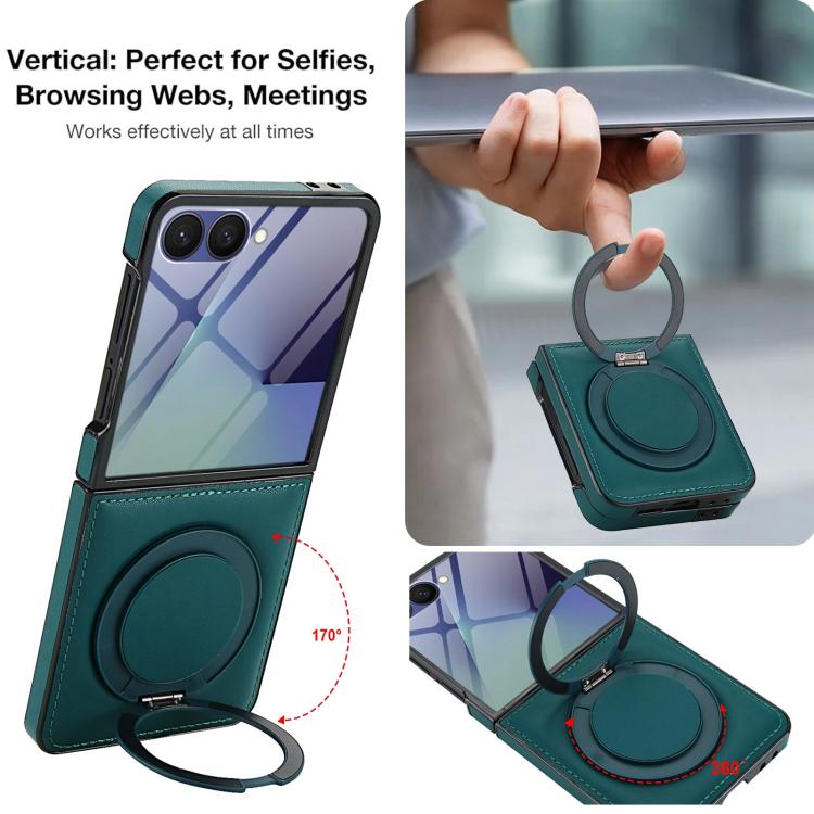 For Samsung Galaxy Z Flip7 5G Folding Rotation Holder MagSafe Film Integrated Leather Phone Case