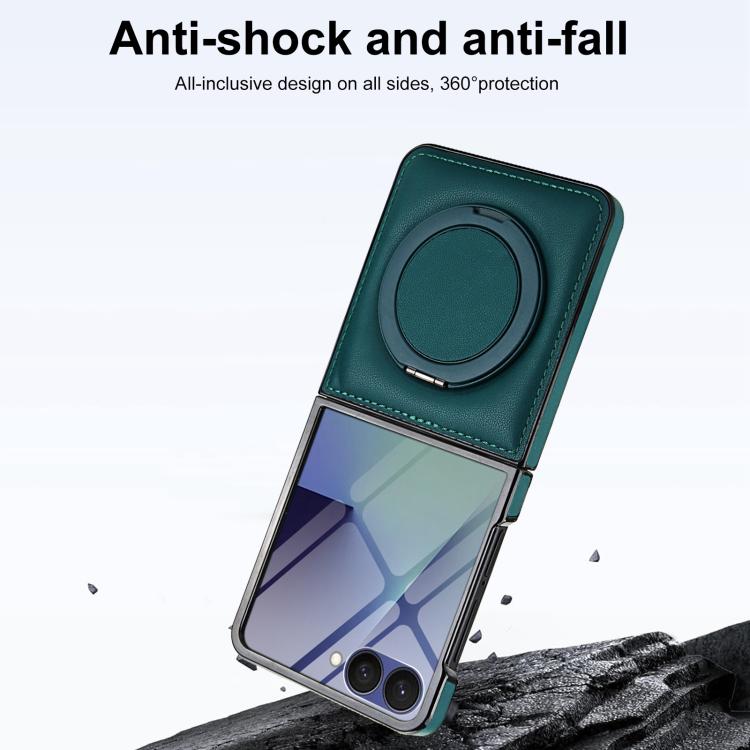 For Samsung Galaxy Z Flip7 5G Folding Rotation Holder MagSafe Film Integrated Leather Phone Case