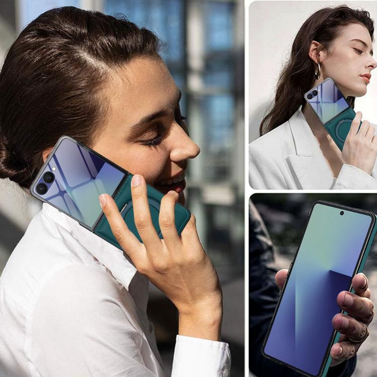 For Samsung Galaxy Z Flip7 5G Folding Rotation Holder MagSafe Film Integrated Leather Phone Case