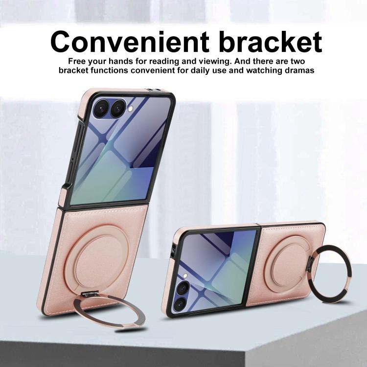 For Samsung Galaxy Z Flip7 5G Folding Rotation Holder MagSafe Film Integrated Leather Phone Case