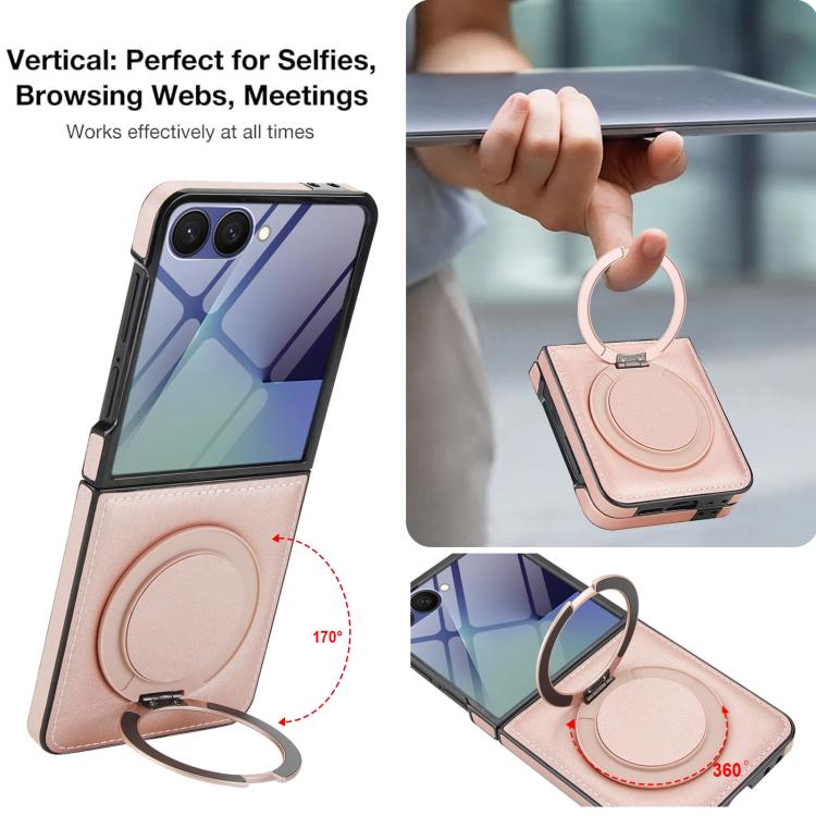 For Samsung Galaxy Z Flip7 5G Folding Rotation Holder MagSafe Film Integrated Leather Phone Case