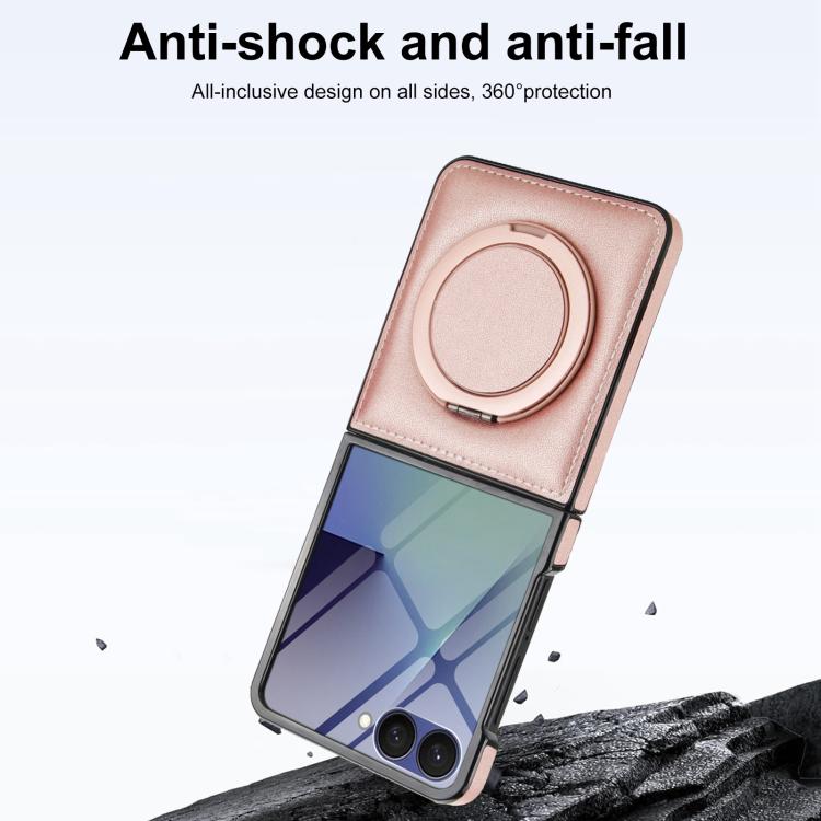 For Samsung Galaxy Z Flip7 5G Folding Rotation Holder MagSafe Film Integrated Leather Phone Case
