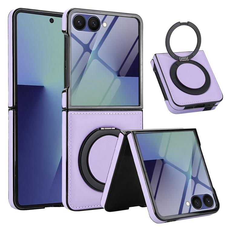 For Samsung Galaxy Z Flip7 5G Folding Rotation Holder MagSafe Film Integrated Leather Phone Case