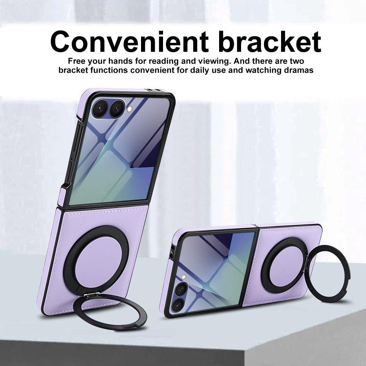 For Samsung Galaxy Z Flip7 5G Folding Rotation Holder MagSafe Film Integrated Leather Phone Case