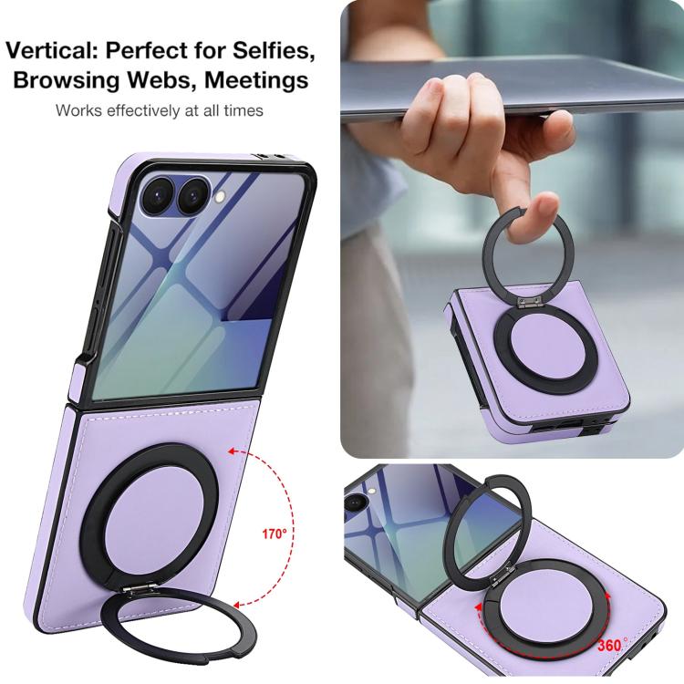 For Samsung Galaxy Z Flip7 5G Folding Rotation Holder MagSafe Film Integrated Leather Phone Case