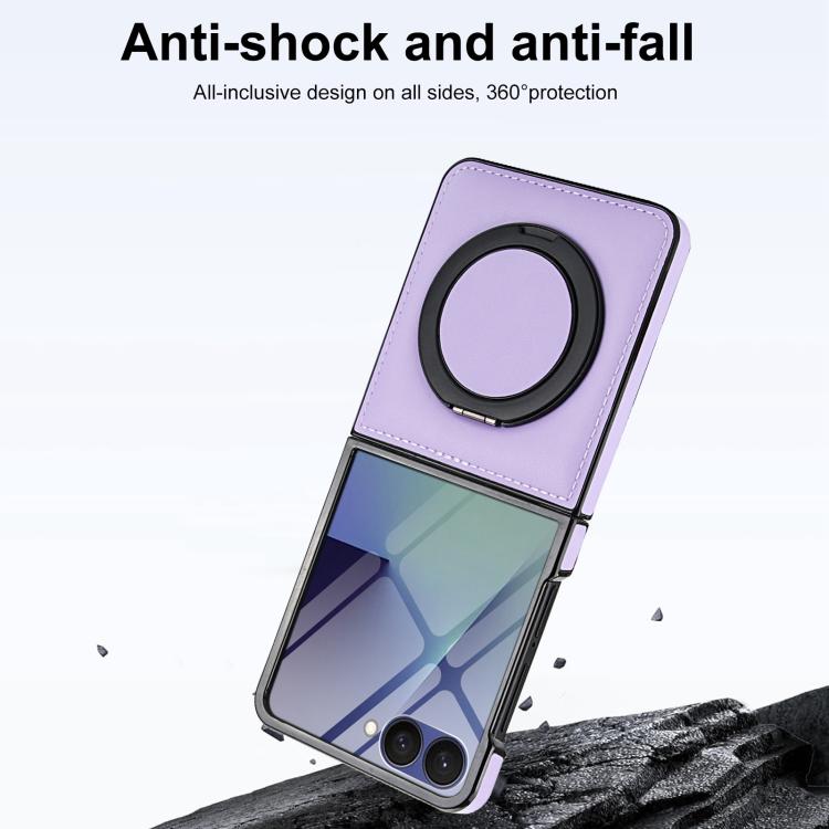 For Samsung Galaxy Z Flip7 5G Folding Rotation Holder MagSafe Film Integrated Leather Phone Case