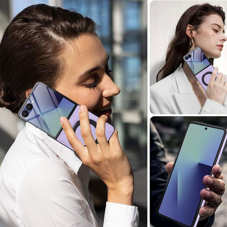 For Samsung Galaxy Z Flip7 5G Folding Rotation Holder MagSafe Film Integrated Leather Phone Case