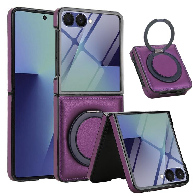 For Samsung Galaxy Z Flip7 5G Folding Rotation Holder MagSafe Film Integrated Leather Phone Case