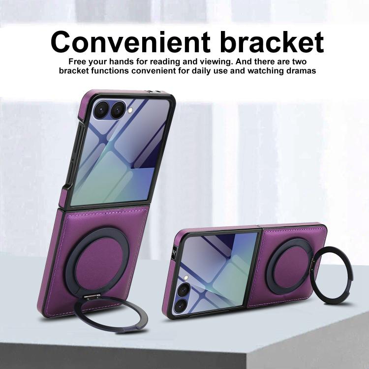 For Samsung Galaxy Z Flip7 5G Folding Rotation Holder MagSafe Film Integrated Leather Phone Case