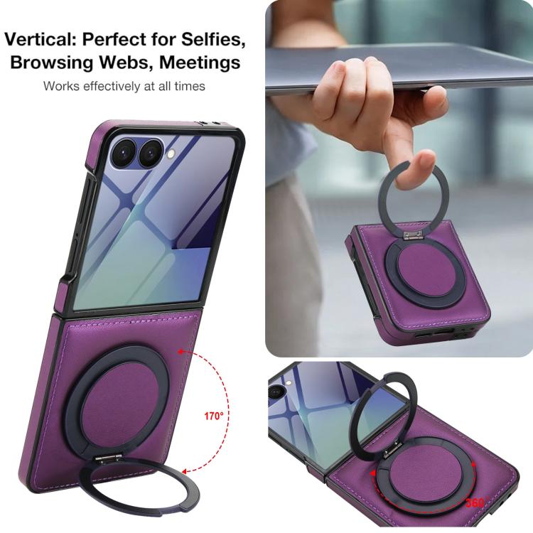 For Samsung Galaxy Z Flip7 5G Folding Rotation Holder MagSafe Film Integrated Leather Phone Case